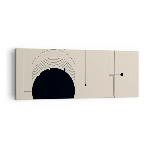 Obraz na płótnie - Czarne geometryczne linie i okrąg na beżowym tle - 140x50cm - Sprężysta i dynamiczna kompozycja - Nowoczesna dekoracja ścienna do salonu i sypialni ARTTOR