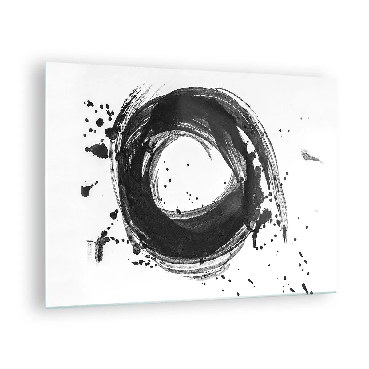 Obraz na szkle - Minimalistyczna kompozycja w formie czarnego pędzla na bieli - 70x50cm - Wir tworzenia - Nowoczesna dekoracja ścienna do salonu i sypialni ARTTOR