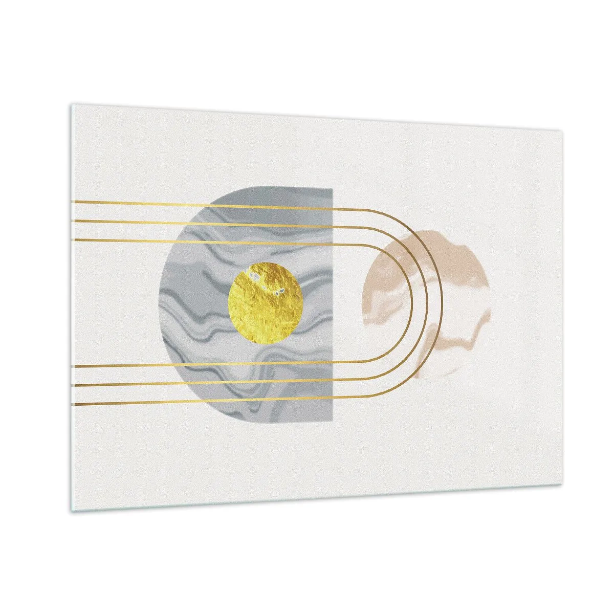 Obraz na szkle - Abstrakcyjny obraz w złocie i szarościach - 100x70cm - Jasność i blask - Nowoczesna dekoracja ścienna do salonu, kuchni i sypialni ARTTOR