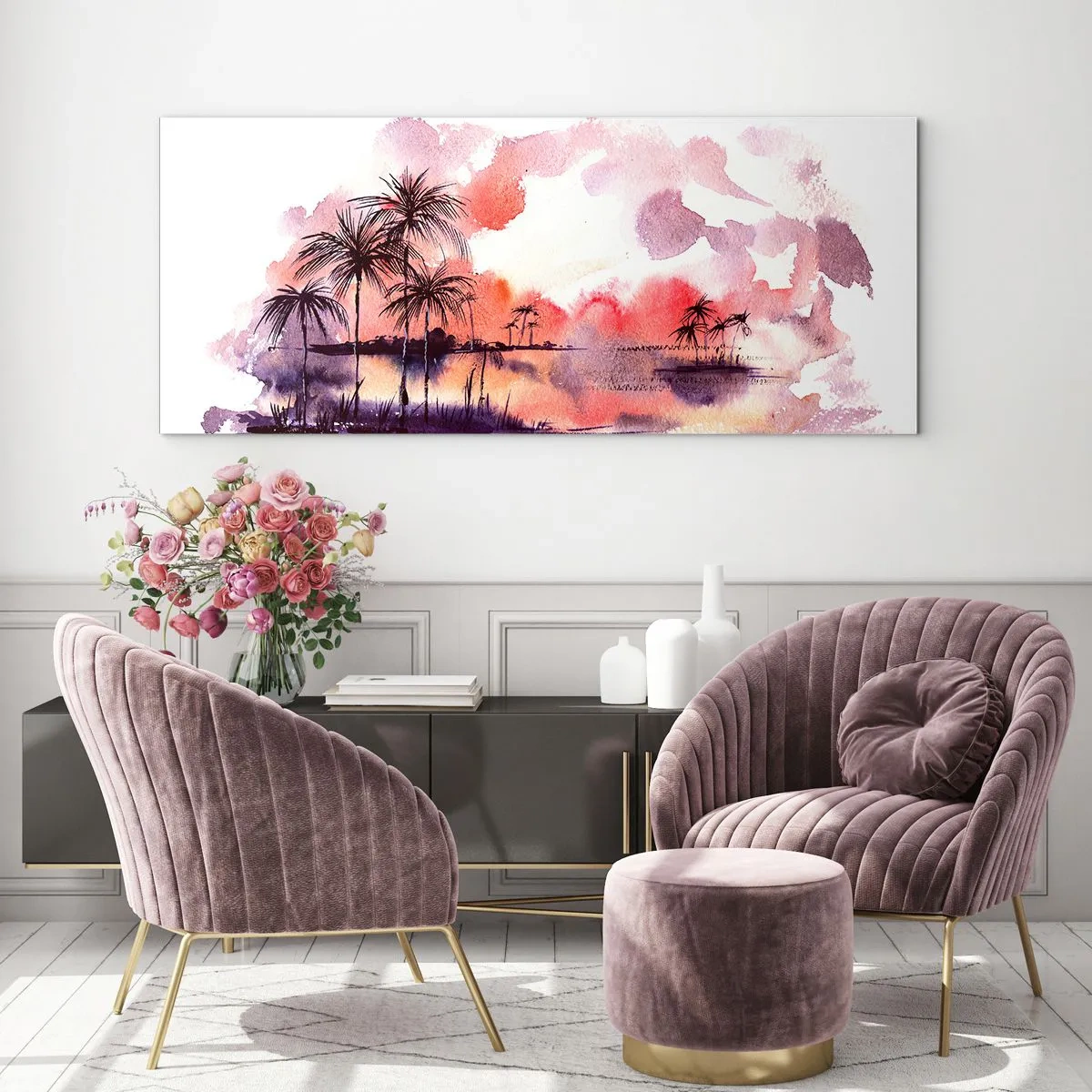 Obraz na szkle - Spokój tropików w czerwieni - 100x40 cm