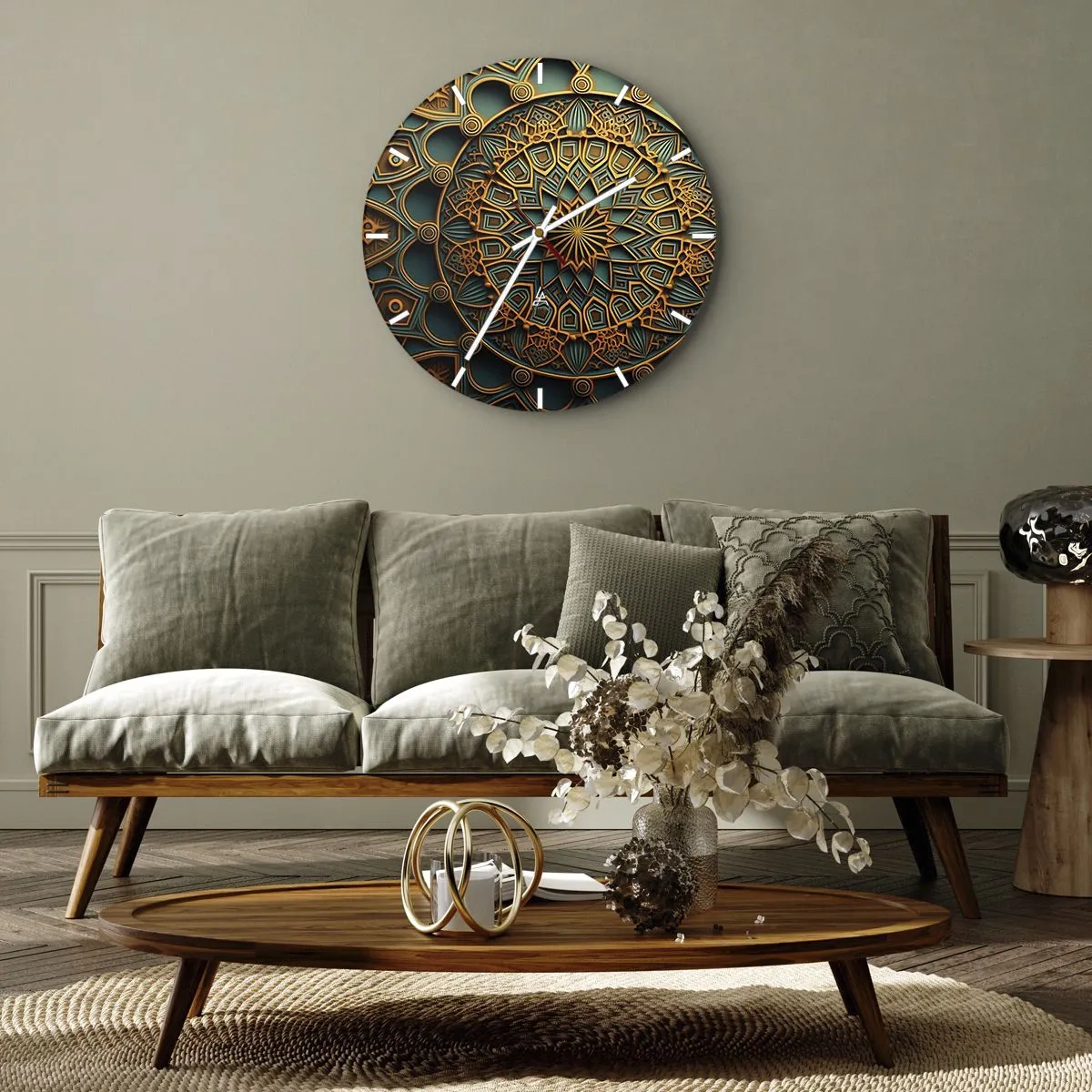 Zegar ścienny - Złoto-turkusowa mozaika w stylu arabskim z geometrycznym wzorem - 30x30cm - W arabskim klimacie - Nowoczesna dekoracja ścienna do salonu, kuchni i sypialni ARTTOR