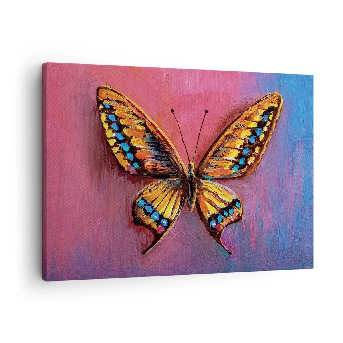Obraz na płótnie - Kolorowy motyl na abstrakcyjnym tle - 70x50cm - Klejnot natury - Nowoczesna dekoracja ścienna do salonu i sypialni ARTTOR