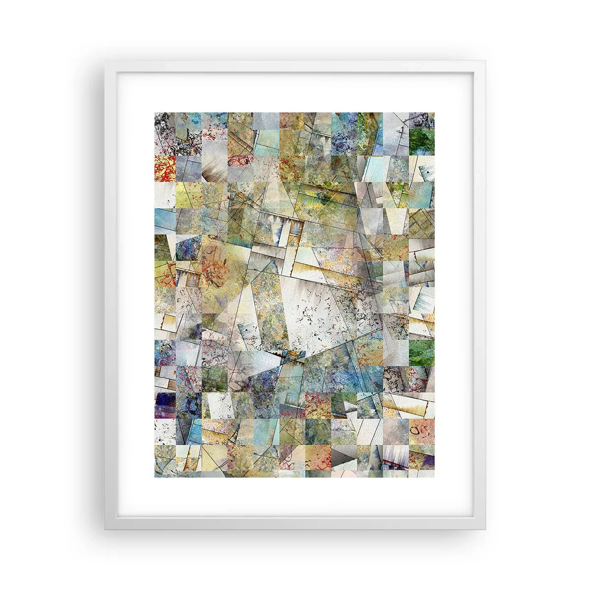 Plakat w białej ramie - Geometryczne przetasowanie - 40x50 cm