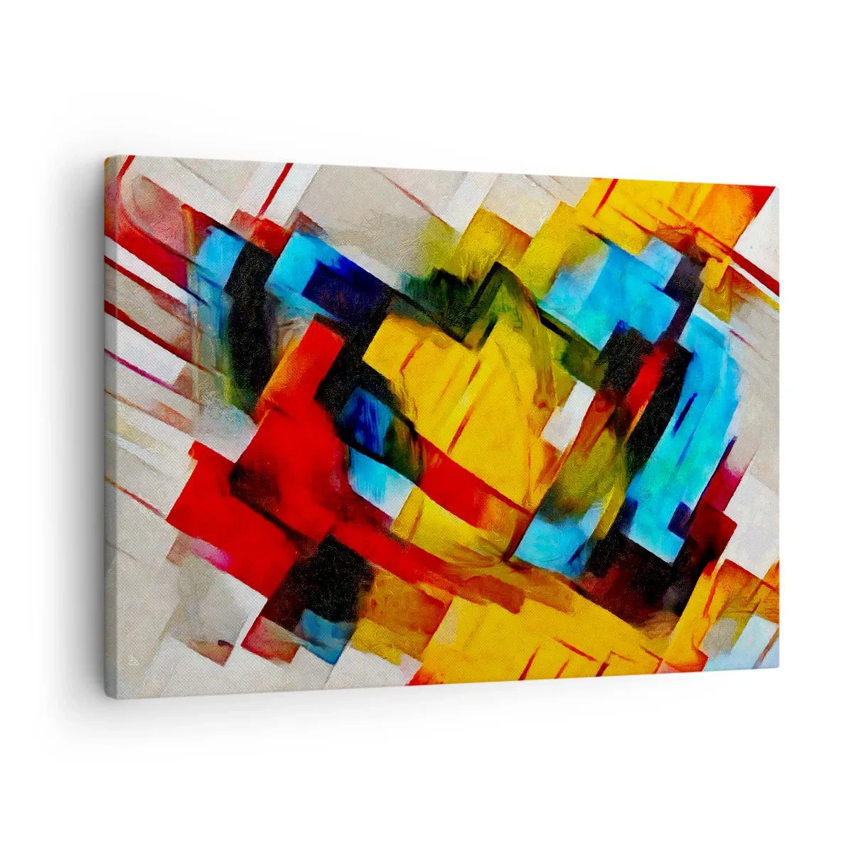 Obraz na płótnie - Abstrakcyjna kompozycja geometryczna w żywych kolorach - 70x50cm - Różnobarwny przekładaniec - Nowoczesna dekoracja ścienna do salonu i sypialni ARTTOR