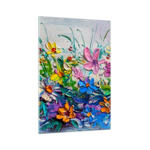 Obraz na szkle - Kolorowy bukiet kwiatów namalowany techniką impasto - 70x100cm - Wcale nie-martwa natura - Nowoczesna dekoracja ścienna do salonu i sypialni ARTTOR