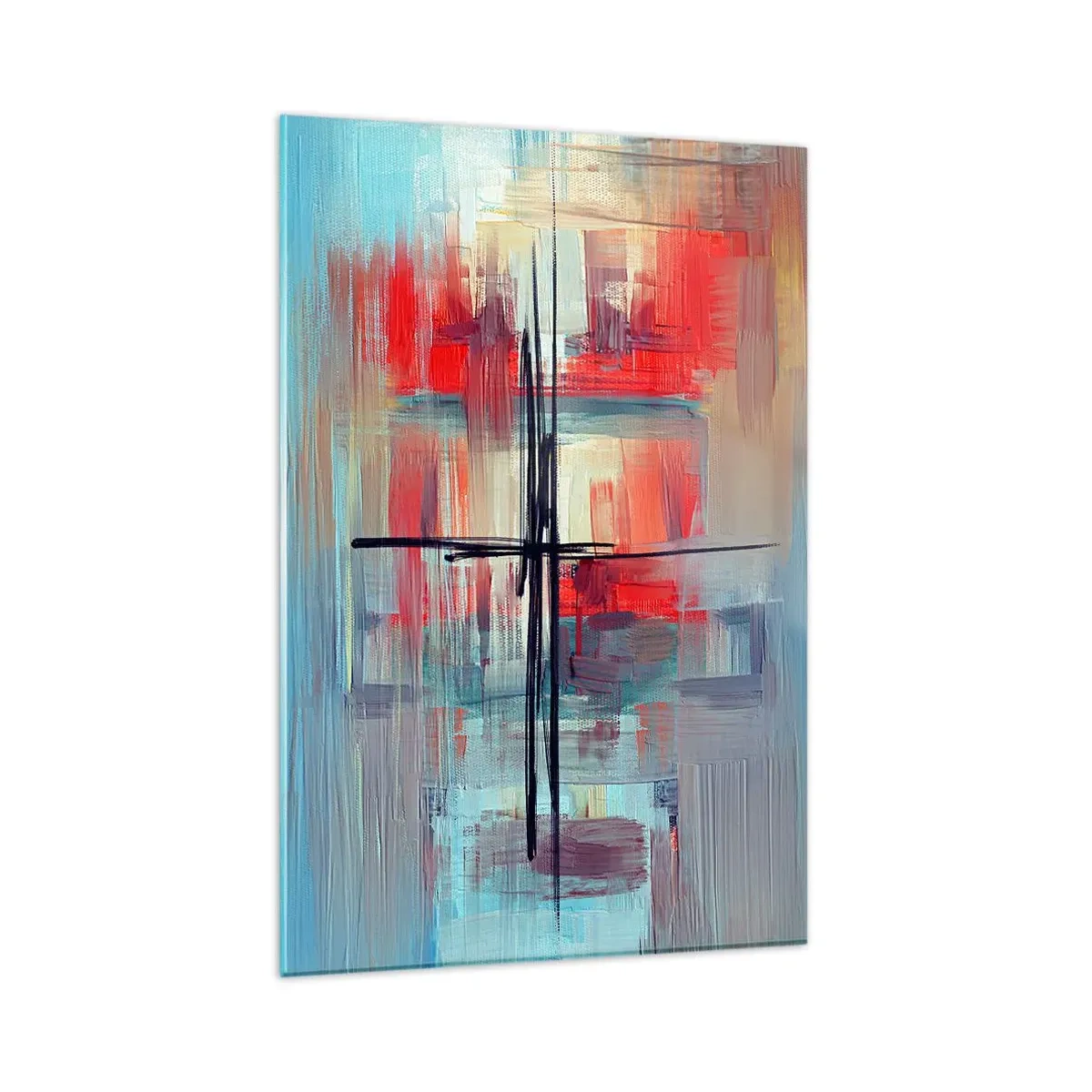 Obraz na szkle - Abstrakcyjna kompozycja z intensywnymi barwami, liniami i geometrycznymi kształtami - 80x120cm - Pejzaż w nieznanym wymiarze - Nowoczesna dekoracja ścienna do salonu i sypialni ARTTOR