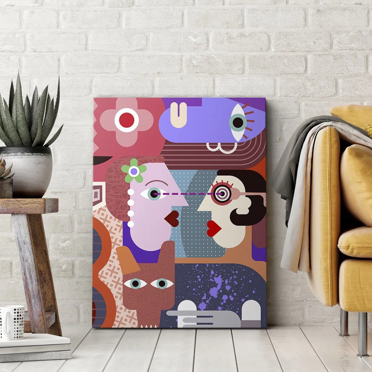 Obraz na płótnie - Abstrakcyjne postacie w żywych kolorach - 80x120cm - Oko w oko - Nowoczesna dekoracja ścienna do salonu i sypialni ARTTOR