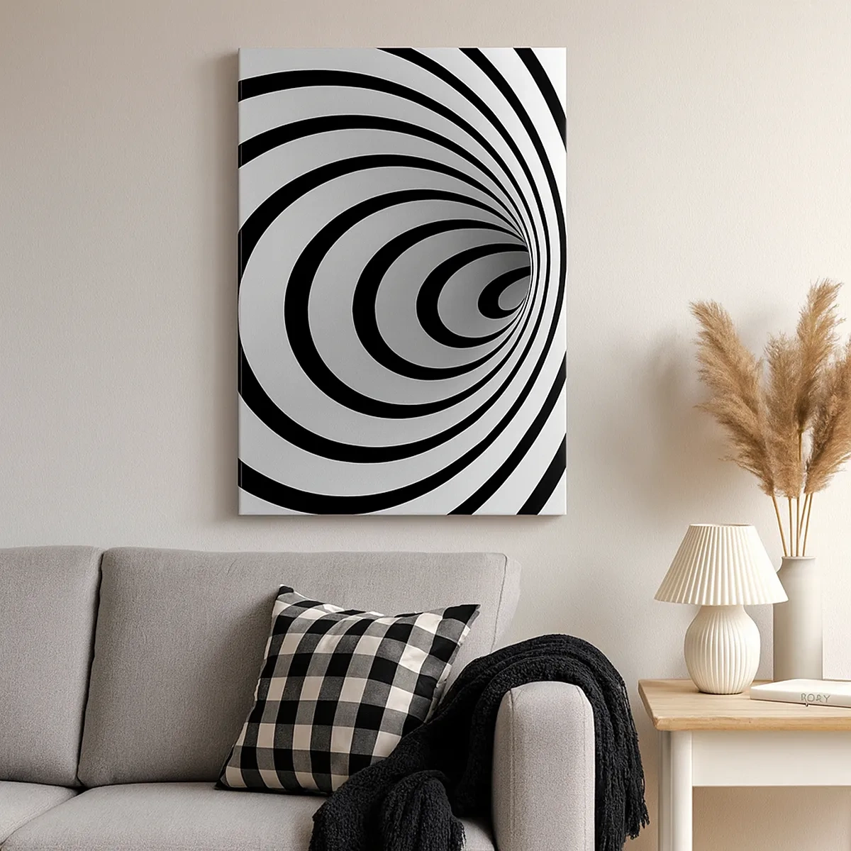 Obraz na płótnie - Hipnotyzujący wzór spirali w czerni i bieli - 50x70cm - Też nie możesz się oprzec? - Nowoczesna dekoracja ścienna do salonu, kuchni i sypialni ARTTOR