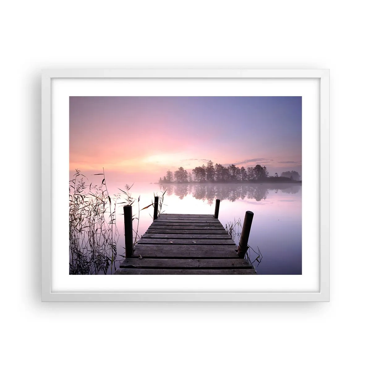 Plakat w białej ramie - Z liliowej mgły... - 50x40 cm