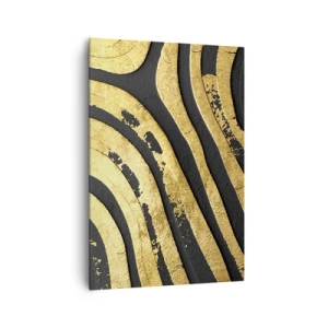 Obraz na płótnie - Złote abstrakcyjne fale na czarnym tle - 70x100cm - Wszystko płynie - Nowoczesna dekoracja ścienna do salonu i sypialni ARTTOR