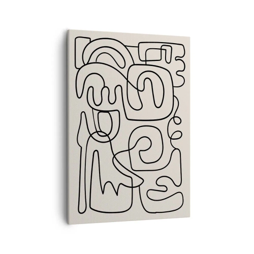 Obraz na płótnie - Abstrakcyjna kompozycja line art na jasnym tle - 50x70cm - Po śladzie - Nowoczesna dekoracja ścienna do salonu, kuchni i sypialni ARTTOR