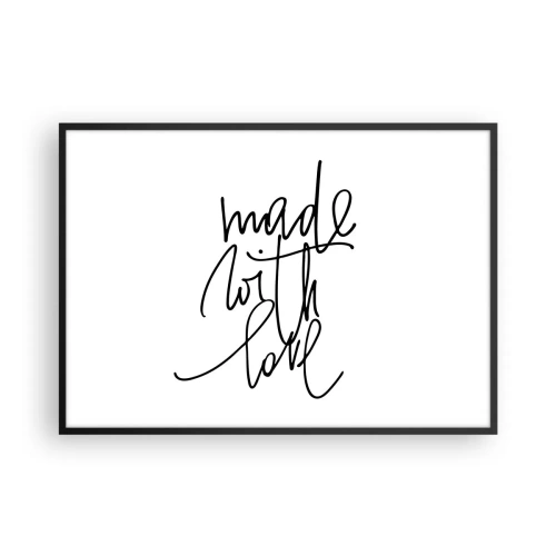 Plakat w czarnej ramie - Czarny napis "Made with love" na białym tle - 100x70cm - Najlepsza marka - Nowoczesna dekoracja ścienna do salonu i sypialni ARTTOR