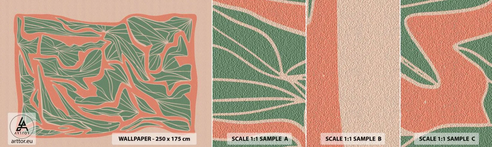 Fototapeta Próbka Samoprzylepna Deluxe Sticker - Zmagania koralu i zieleni - Boho, Pastelowy, Sztuka - 100x30 cm