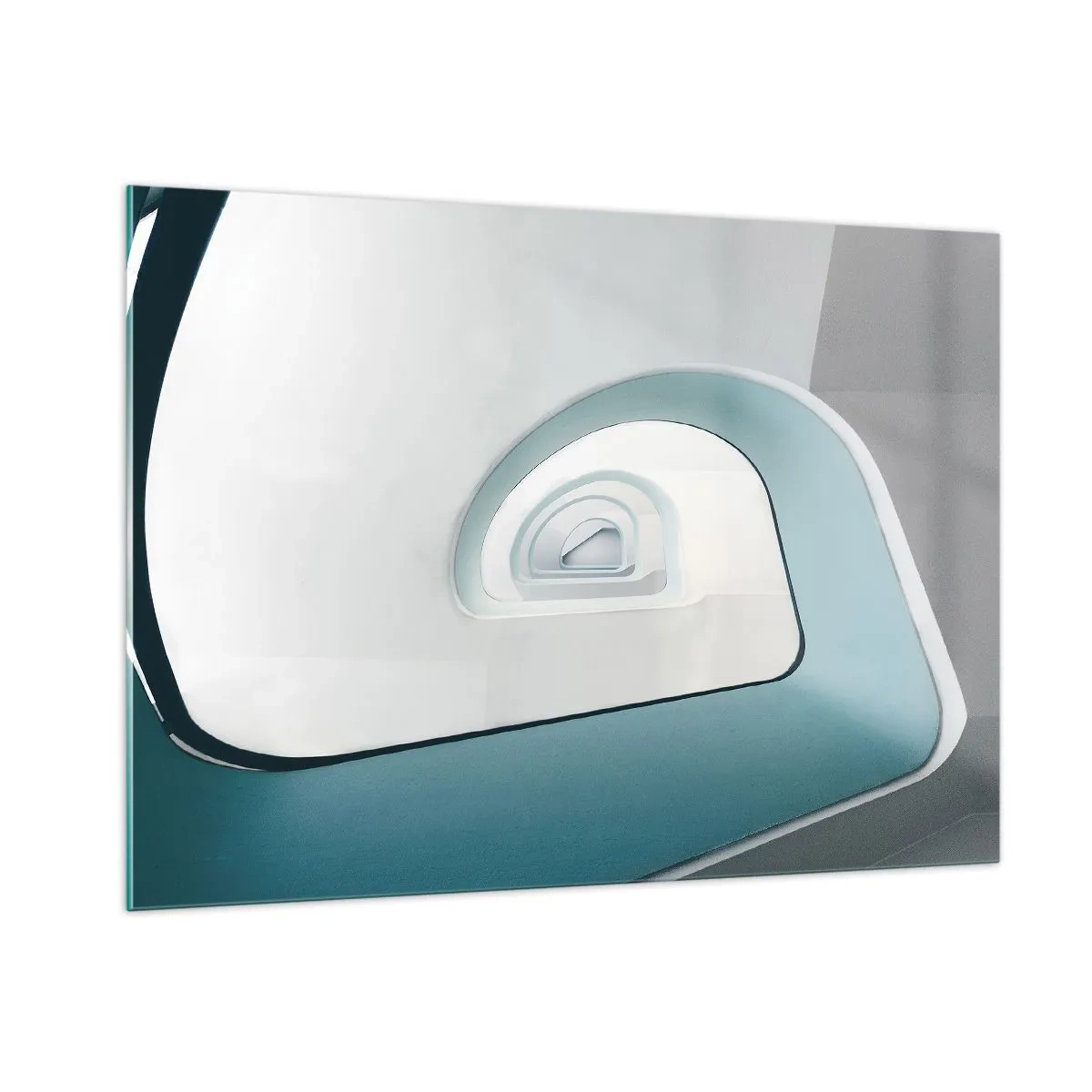 Obraz na szkle - Nowoczesna klatka schodowa w abstrakcyjnej perspektywie - 100x70cm - Do dna błękitu - Nowoczesna dekoracja ścienna do salonu, kuchni i sypialni ARTTOR