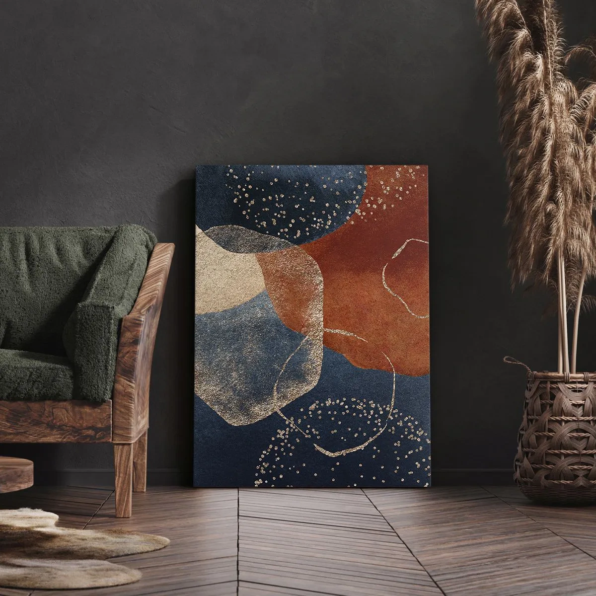 Obraz na płótnie - Abstrakcyjne kształty w odcieniach czerwieni i błękitu - 80x120cm - Lekkość bytu - Nowoczesna dekoracja ścienna do salonu i sypialni ARTTOR