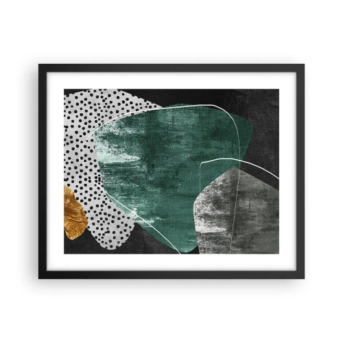 Plakat w czarnej ramie - Barwna abstrakcja z płatkiem złota - 50x40 cm