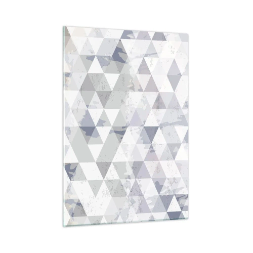 Obraz na szkle - Geometryczny wzór z trójkątów w neutralnych odcieniach szarości i beżu - 50x70cm - W rytmie na trzy - Nowoczesna dekoracja ścienna do salonu, kuchni i sypialni ARTTOR