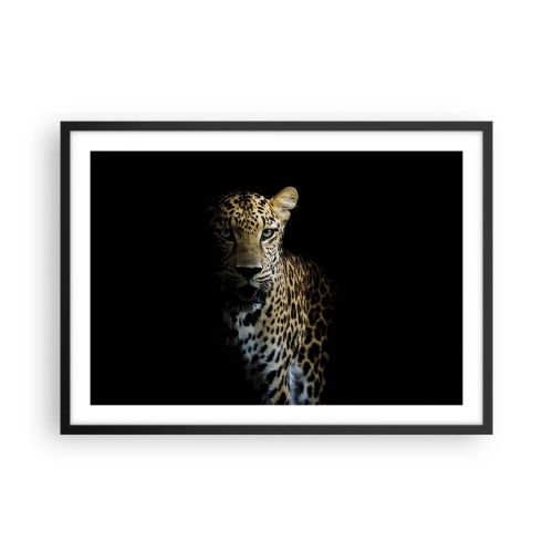 Plakat w czarnej ramie - Leopard na ciemnym tle z intensywnym spojrzeniem - 70x50cm - Mroczne piękno - Nowoczesna dekoracja ścienna do salonu i sypialni ARTTOR