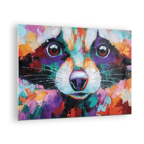 Obraz na szkle - A vibrant and colorful portrait of a raccoon painted in bold brushstrokes - 70x50cm - Tylko dobre emocje - Nowoczesna dekoracja ścienna do salonu i sypialni ARTTOR