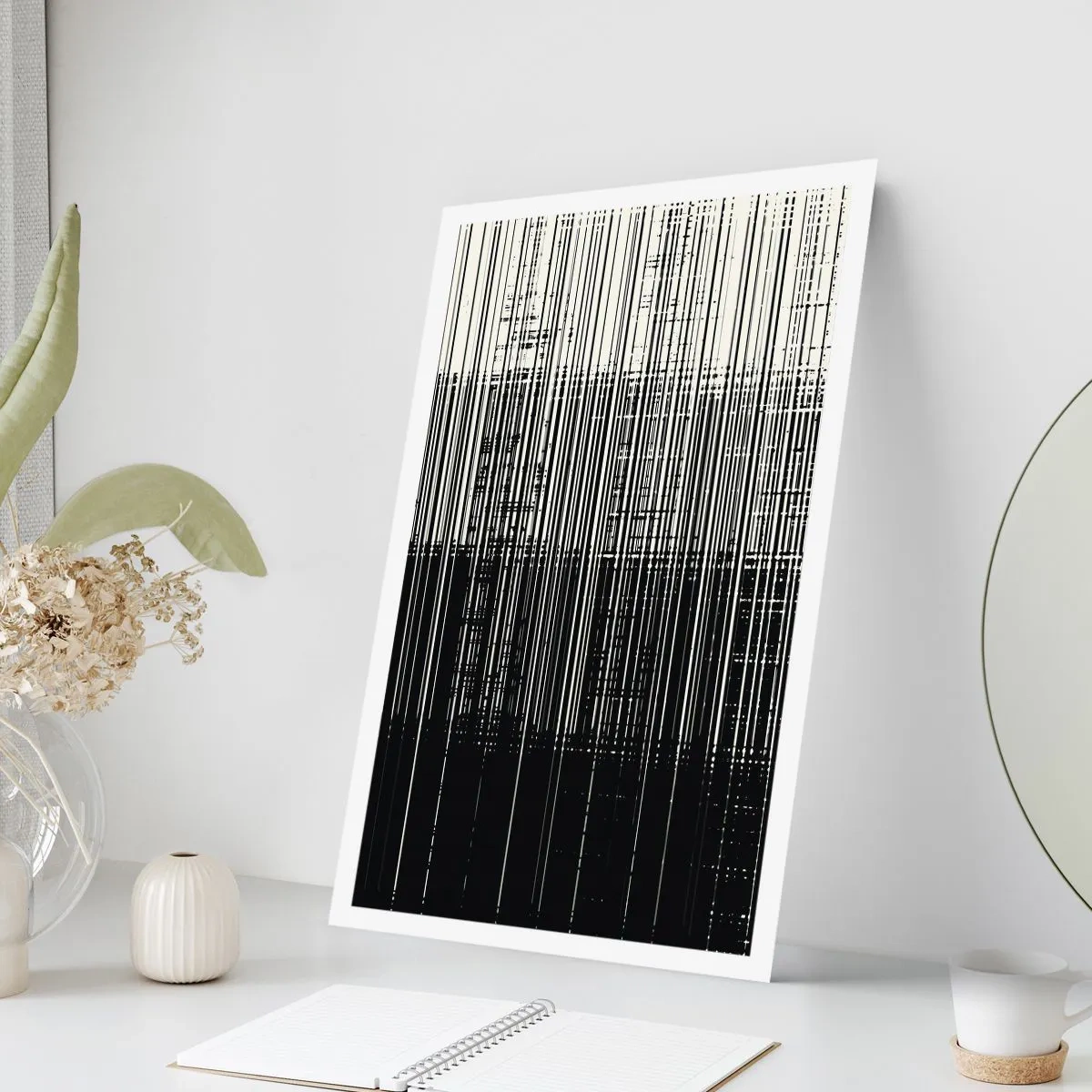Plakat - Abstrakcyjna kompozycja czarnych linii na białym tle - 50x70cm - Fale i drgania - Nowoczesna dekoracja ścienna do salonu, kuchni i sypialni ARTTOR