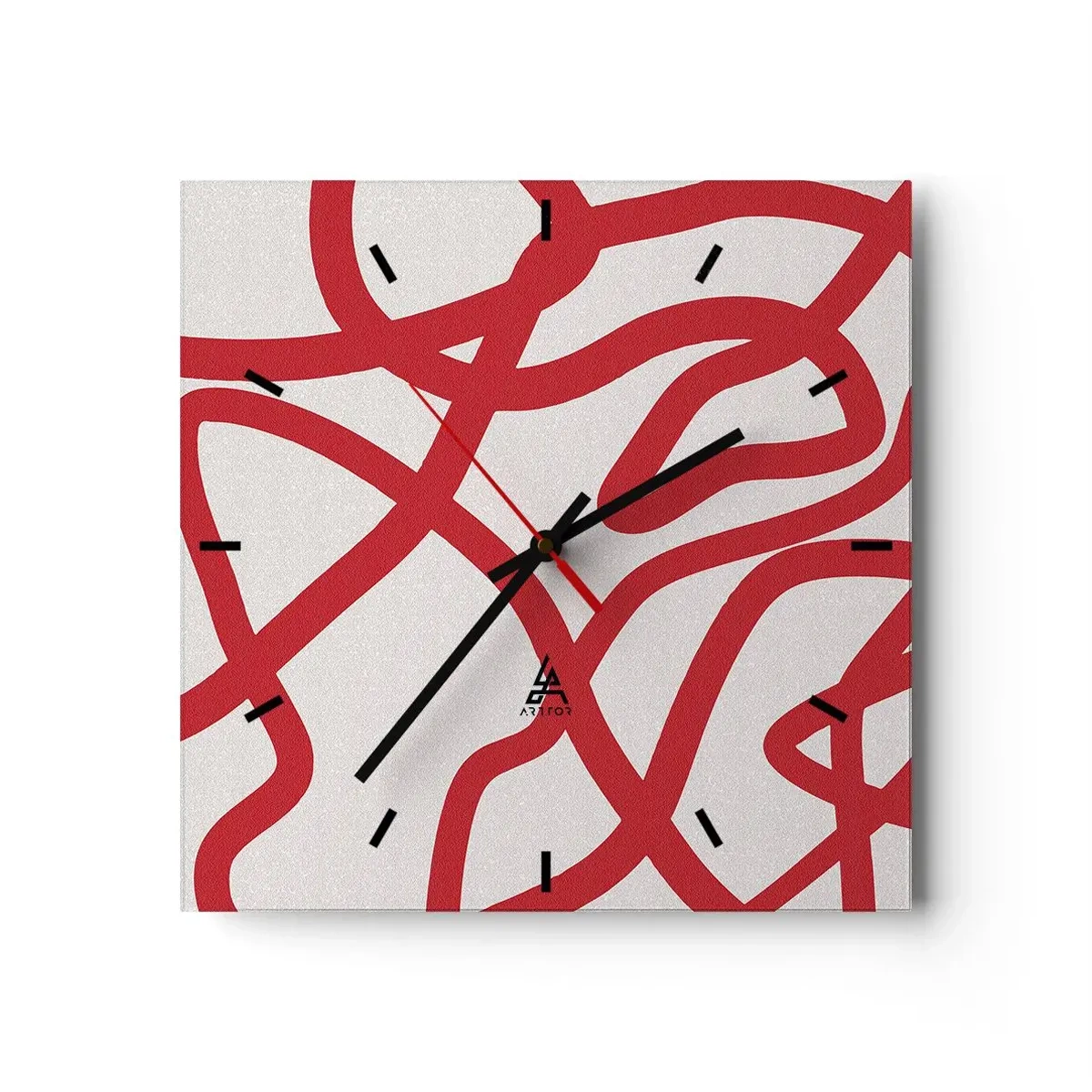 Zegar ścienny - Czerwone abstrakcyjne linie na białym tle - 30x30cm - Czerwono na białym - Nowoczesna dekoracja ścienna do salonu i sypialni ARTTOR