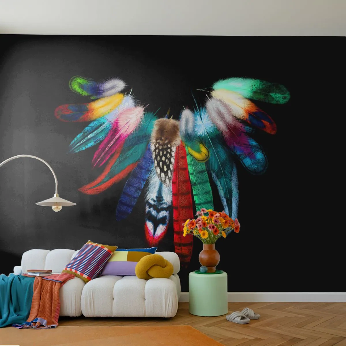 Fototapeta Premium Canvas - Indiański naszyjnik - Ptasie Pióro, Boho, Grafika - 250x175 cm