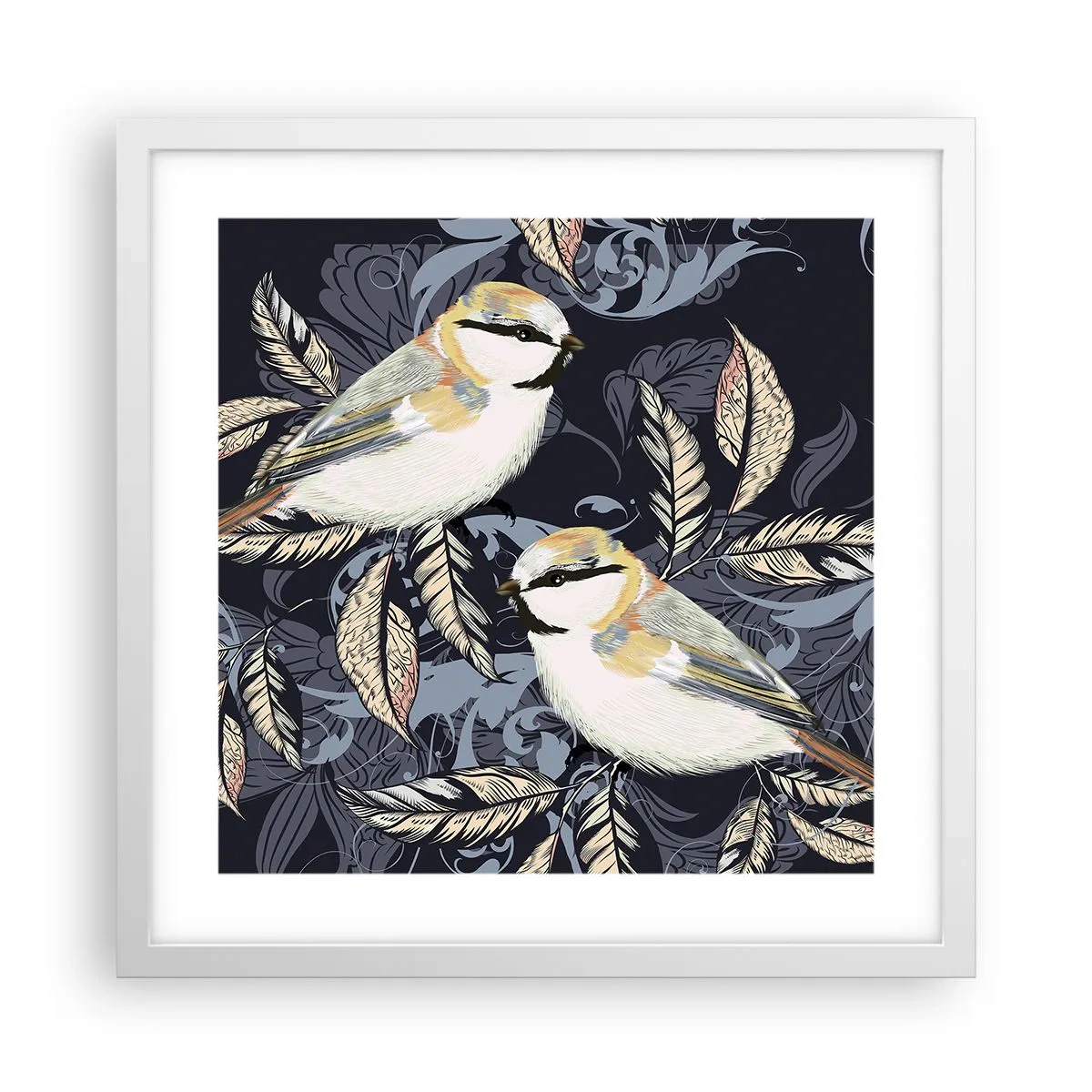 Plakat w białej ramie - Żółto-błękitny trel - 40x40 cm