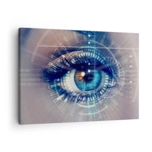 Obraz na płótnie - Technologiczne oko z futurystycznym interfejsem - 70x50cm - Myślisz, że mnie znasz - Nowoczesna dekoracja ścienna do salonu i sypialni ARTTOR