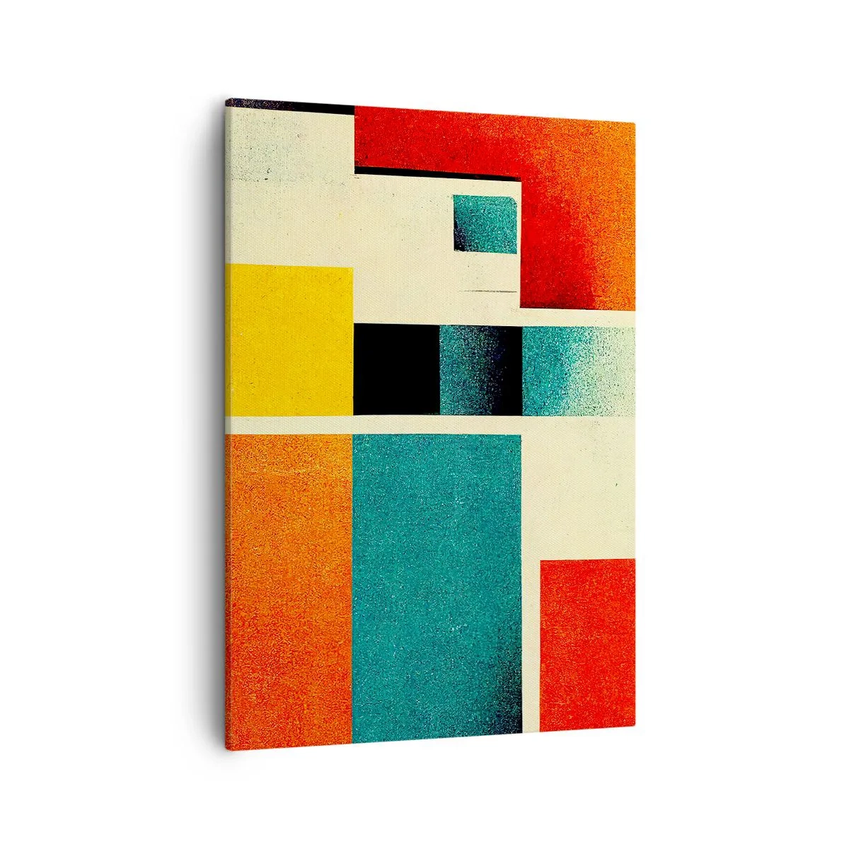 Obraz na płótnie - Abstrakcyjna kompozycja geometryczna z kolorowymi prostokątami - 50x70cm - Abstrakcja geometryczna – dobra energia - Nowoczesna dekoracja ścienna do salonu, kuchni i sypialni ARTTOR