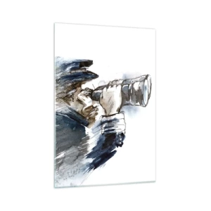 Obraz na szkle - Kapitan z lornetką w dynamicznej akwarelowej scenie - 70x100cm - Dziesięć w skali Beauforta! - Nowoczesna dekoracja ścienna do salonu i sypialni ARTTOR