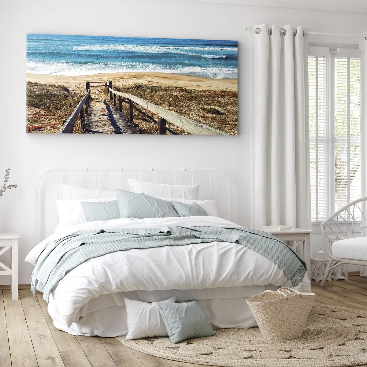 Obraz na płótnie - Drewniana ścieżka prowadząca na plażę - 160x50cm - Biegnij! - Nowoczesna dekoracja ścienna do salonu i sypialni ARTTOR