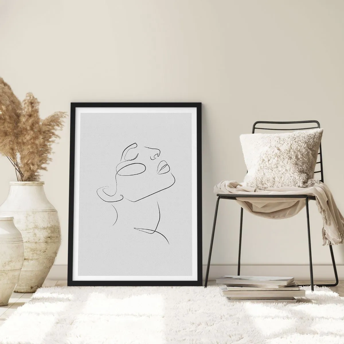 Plakat w czarnej ramie - Minimalistyczny portret kobiety w stylu line art - 50x70cm - Meandry marzenia - Nowoczesna dekoracja ścienna do salonu i sypialni ARTTOR
