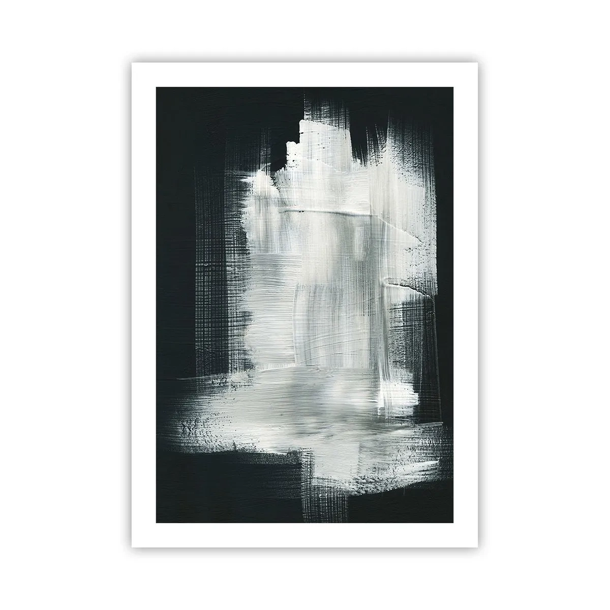 Plakat - Abstrakcyjna kompozycja w bieli na ciemnym tle - 50x70cm - Utkane z pionu i poziomu - Nowoczesna dekoracja ścienna do salonu, kuchni i sypialni ARTTOR