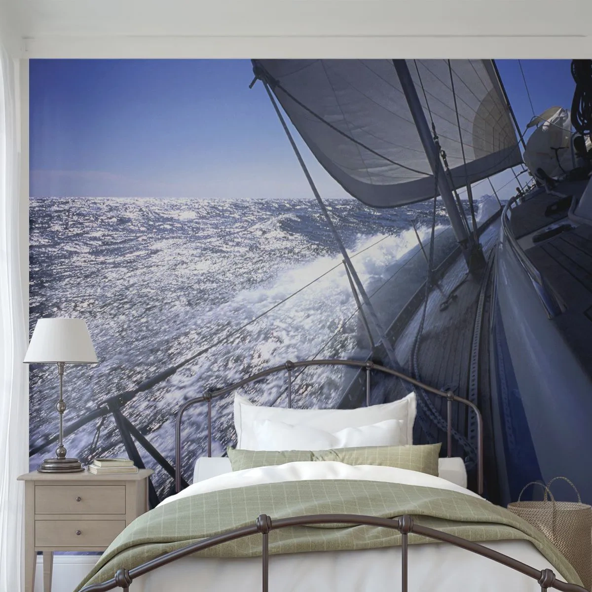 Fototapeta Premium Sand - Jacht żaglowy na wzburzonym oceanie w pełnym słońcu - 100x70cm - Wiem, co to być ptakiem - Nowoczesna dekoracja ścienna do salonu, kuchni i sypialni ARTTOR