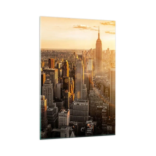 Obraz na szkle - Panorama Nowego Jorku o zachodzie słońca z widokiem na Empire State Building - 80x120cm - Rosnąc w słońcu - Nowoczesna dekoracja ścienna do salonu i sypialni ARTTOR