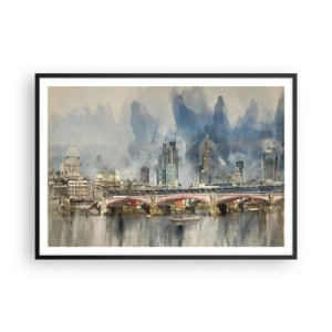 Plakat w czarnej ramie - Akwarelowy widok na most i panoramę miasta - 100x70cm - Londyn w całej okazałości - Nowoczesna dekoracja ścienna do salonu i sypialni ARTTOR