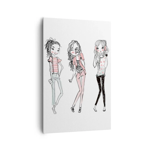 Obraz na płótnie - Ilustracja modnych dziewczyn w pastelowych kolorach - 80x120cm - Będzie, będzie zabawa - Nowoczesna dekoracja ścienna do salonu i sypialni ARTTOR