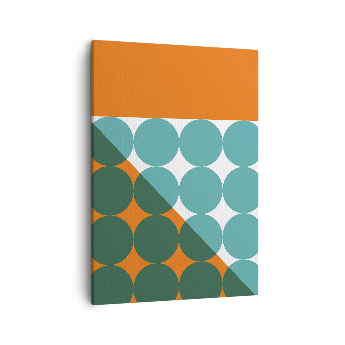 Obraz na płótnie - Geometryczny wzór z kołami w odcieniach zieleni, turkusu i pomarańczu - 50x70cm - W górę i na skos - Nowoczesna dekoracja ścienna do salonu, kuchni i sypialni ARTTOR