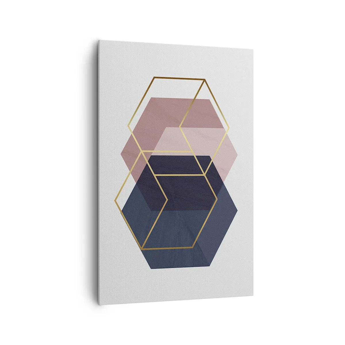 Obraz na płótnie - Geometryczne kształty w złotych liniach na tle pastelowym - 80x120cm - Siła prostoty - Nowoczesna dekoracja ścienna do salonu i sypialni ARTTOR