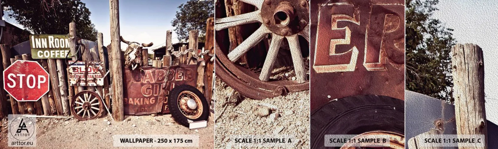 Fototapeta Próbka Premium Sand - A czas się zatrzymał - Znak Drogowy, Droga 66, Usa - 100x30 cm