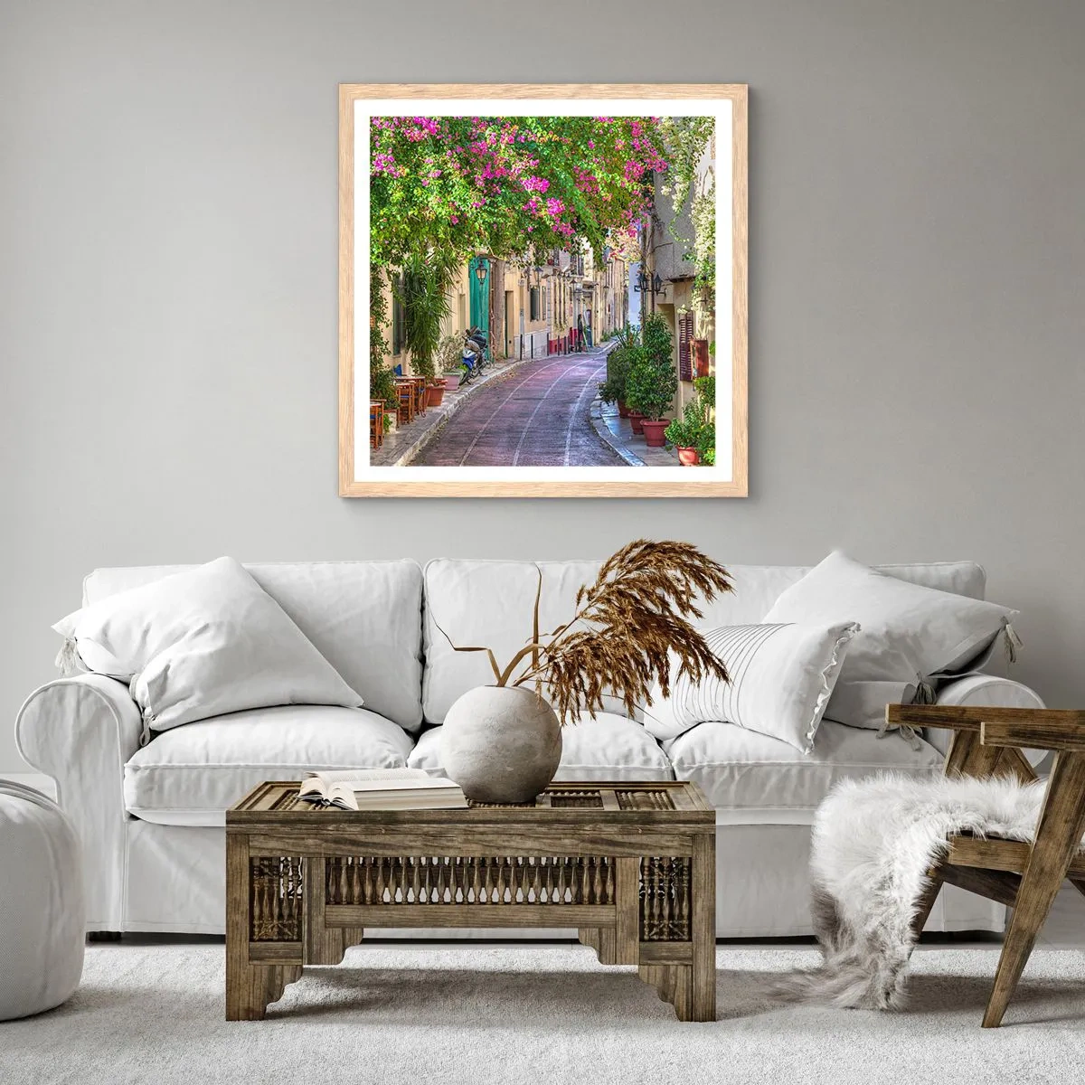 Plakat w ramie jasny dąb - Kwitnący zaułek - 40x40 cm