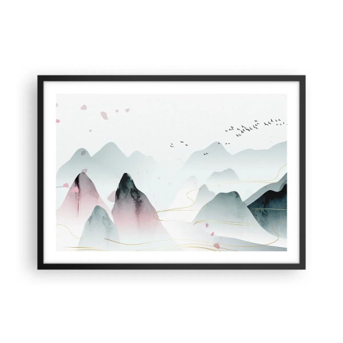 Plakat w czarnej ramie - Abstrakcyjne góry w pastelowych odcieniach - 70x50cm - Ponad szczytami - Nowoczesna dekoracja ścienna do salonu i sypialni ARTTOR