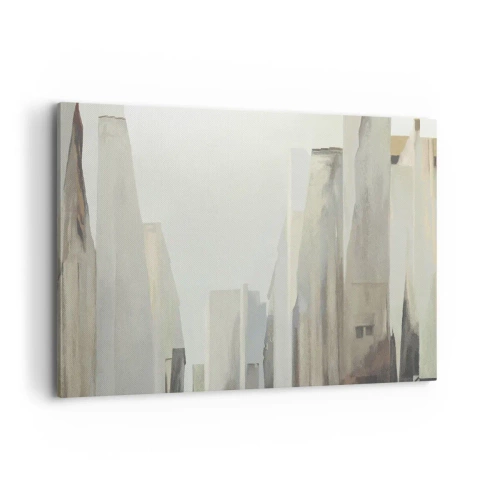 Obraz na płótnie - Abstrakcyjny krajobraz miasta w pastelowych odcieniach - 120x80cm - Sen o mieście - Nowoczesna dekoracja ścienna do salonu, kuchni i sypialni ARTTOR