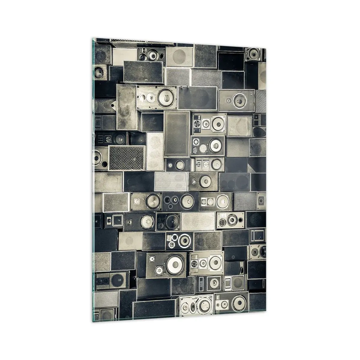Obraz na szkle - Kolekcja głośników w stylu retro - 80x120cm - I wszystko gra - Nowoczesna dekoracja ścienna do salonu i sypialni ARTTOR