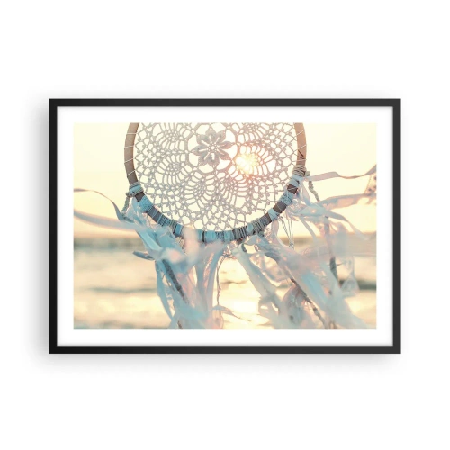 Plakat w czarnej ramie - Delikatny łapacz snów na tle zachodzącego słońca - 70x50cm - Koronkowy totem - Nowoczesna dekoracja ścienna do salonu i sypialni ARTTOR