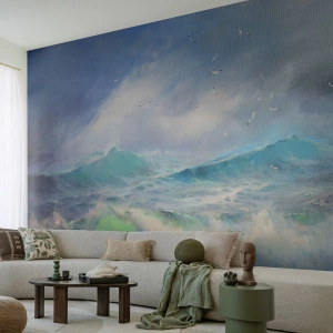 Fototapeta Premium Canvas - "Wicher z tryumfem zawył…' - Sztorm, Wysoka Fala, Ptaki - 500x350 cm