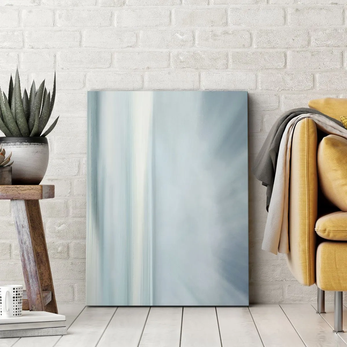 Obraz na płótnie - Minimalistyczny pejzaż w delikatnych odcieniach błękitu - 70x100cm - Spokój aż po horyzont - Nowoczesna dekoracja ścienna do salonu i sypialni ARTTOR