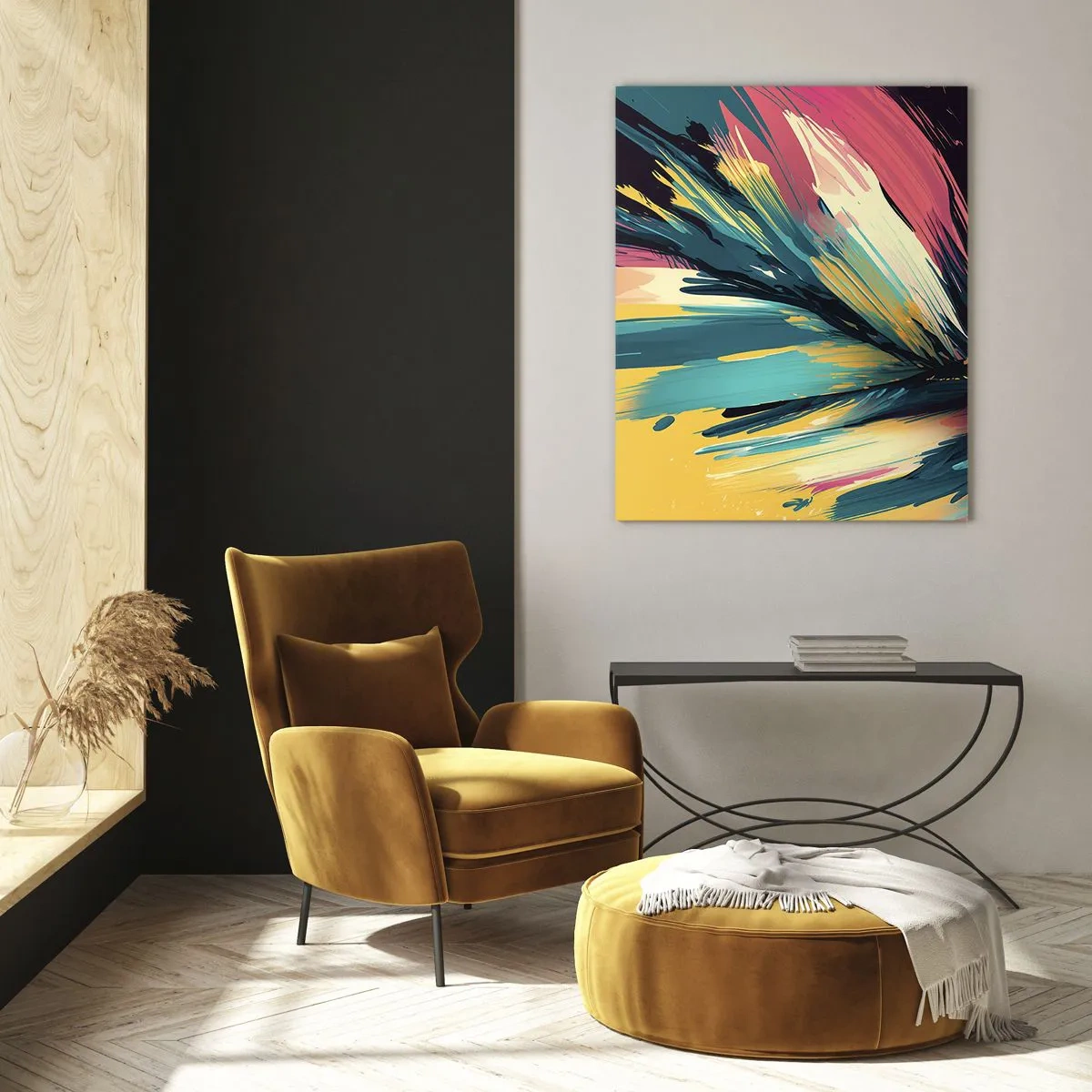 Obraz na szkle - Dynamiczne pociągnięcia pędzla w żywych kolorach - 50x70cm - Kompozycja – eksplozja radości - Nowoczesna dekoracja ścienna do salonu, kuchni i sypialni ARTTOR