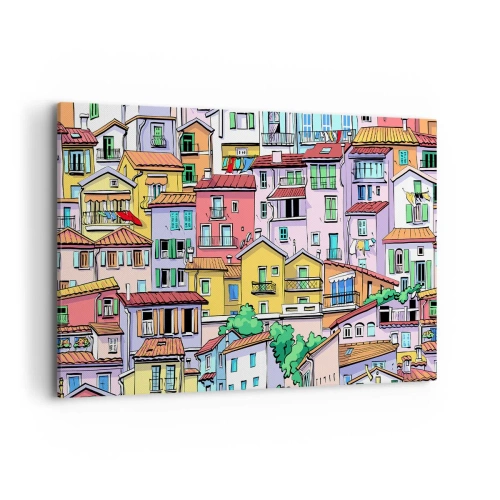 Obraz na płótnie - Kolorowe kamienice w żywej, radosnej stylistyce - 120x80cm - Wesołe miasto - Nowoczesna dekoracja ścienna do salonu, kuchni i sypialni ARTTOR
