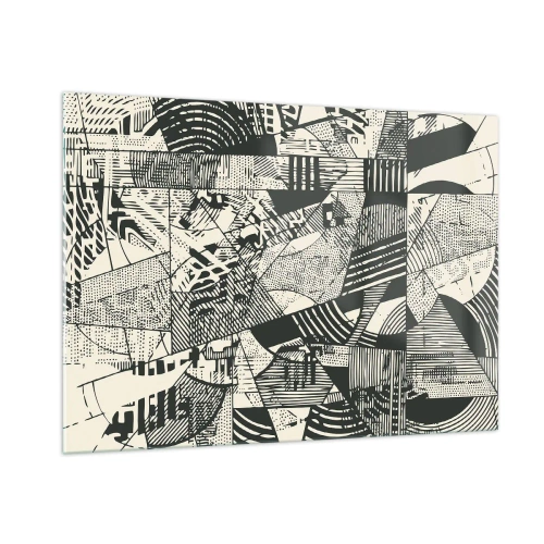 Obraz na szkle - Czarno-biała abstrakcja z dynamicznymi geometrycznymi wzorami - 100x70cm - Dynamika współczesności - Nowoczesna dekoracja ścienna do salonu, kuchni i sypialni ARTTOR